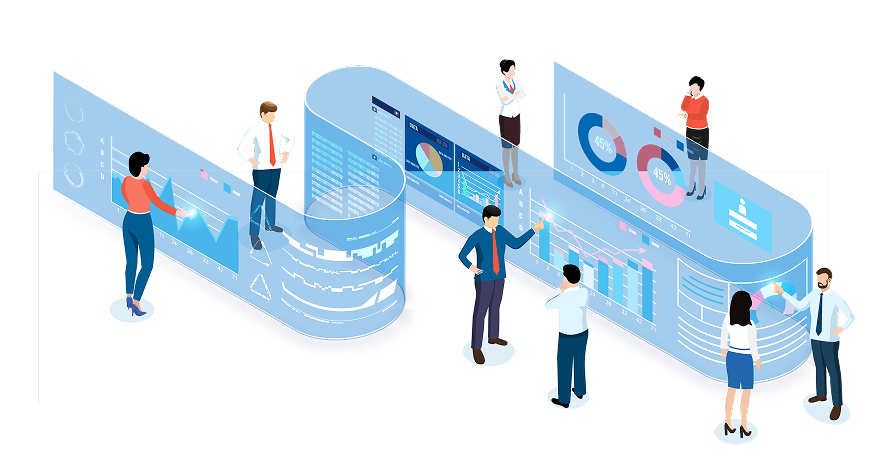 データ活用で働く人々のイラスト