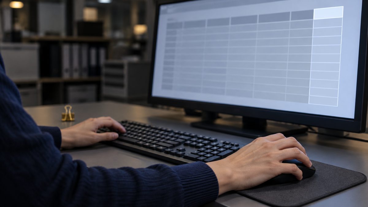 外付けモニターの表の右端に列を足す操作をする手元