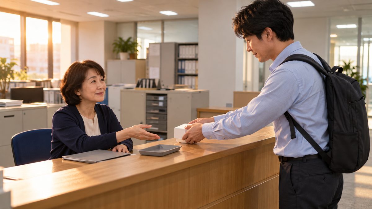 契約の最終日に外部のエンジニアが残った名刺の箱を総務のカウンターで返す